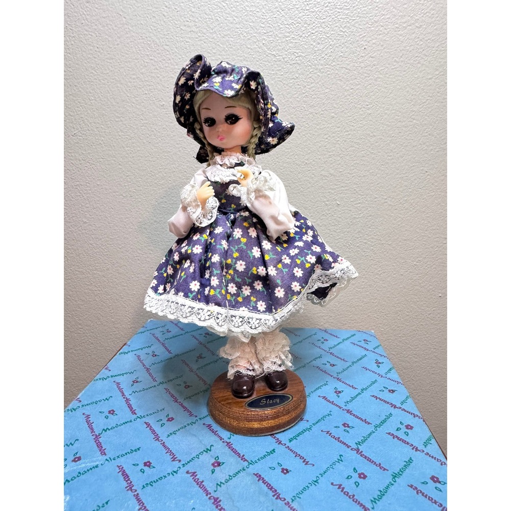 Vintage Bradley Dolls Stacy Figurine Lace Dress Wood Base
